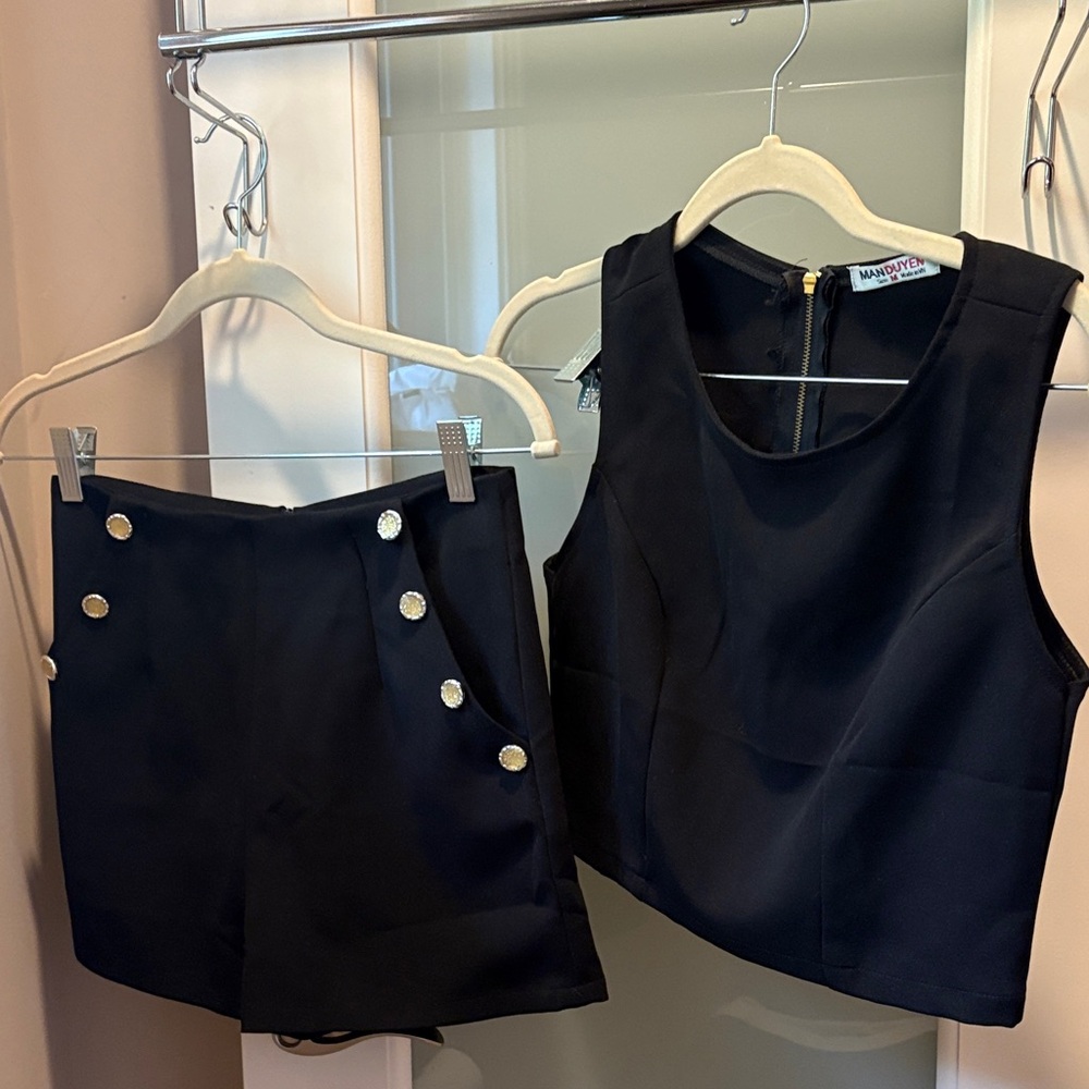 Top and Bottom - Black Women's High Waist Shorts with Button Accents